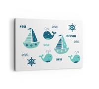 Impression sur Toile 100x70cm Tableaux Baleines navires enfants étoiles de mer