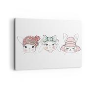 Impression sur Toile 100x70cm Tableaux Bunnys chapeaux illustration enfants