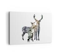 Impression sur Toile 100x70cm Tableaux Deer famille sauvagerie illustration