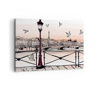 Impression sur Toile 100x70cm Tableaux France pigeon graphiques illustration