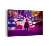 Impression sur Toile 100x70cm Tableaux futuriste graphiques ville éclairage