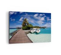 Impression sur Toile 100x70cm Tableaux Île des Maldiviens archipel océan hutte