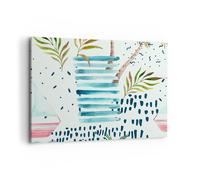 Impression sur Toile 100x70cm Tableaux Image Aquarelle palmier tropique bateau