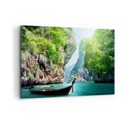 Impression sur Toile 100x70cm Tableaux Image Bateau falaises nature rochers