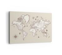 Impression sur Toile 100x70cm Tableaux Image Carte Monde classique continents