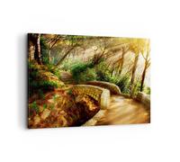 Impression sur Toile 100x70cm Tableaux Image Chemin pont en pierre forêt automne