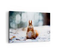 Impression sur Toile 100x70cm Tableaux Image Écureuil hiver neige nourriture