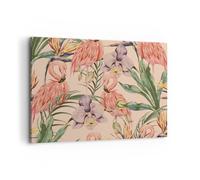 Impression sur Toile 100x70cm Tableaux Image Flamingos Plantes oiseaux exotiques