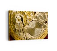Impression sur Toile 100x70cm Tableaux Image Horloge montre mécanisme laiton