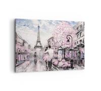 Impression sur Toile 100x70cm Tableaux Image Paris Chemin Illustration eiffle