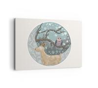 Impression sur Toile 100x70cm Tableaux Image Photo Animaux Nuit Lune hibou