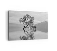 Impression sur Toile 100x70cm Tableaux Image Photo Arbre Symétrie Lac Decoration