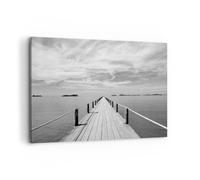ARTTOR Impression sur Toile Moderne 100x70 cm Noir et Blanc Paysages - 4985 | Bois Pont Mer Moderne Tableau Décoratif Grand Décoration Murale Art Mural Toile Imprimée Salon Chambre Cuisine ARTTOR