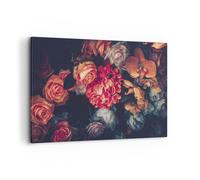 Impression sur Toile 100x70cm Tableaux Image Photo Bouquet Fleurs Roses