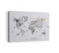 Impression sur Toile 100x70cm Tableaux Image Photo Carte Le Monde Continents