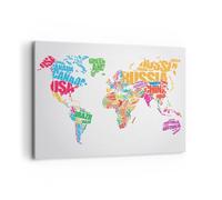 Impression sur Toile 100x70cm Tableaux Image Photo Carte Mots Monde Géographie