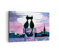 Impression sur Toile 100x70cm Tableaux Image Photo Chats toit amour animal