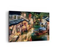 Impression sur Toile 100x70cm Tableaux Image Photo Chinois Ville Nuit Decoration