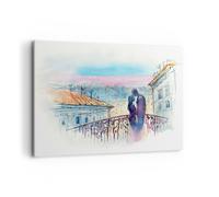 Impression sur Toile 100x70cm Tableaux Image Photo Couple Amour Ville Pont