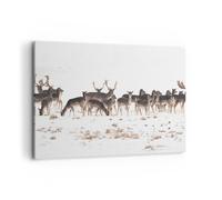 Impression sur Toile 100x70cm Tableaux Image Photo Deer hiver faune paysage