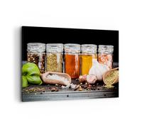 Impression sur Toile 100x70cm Tableaux Image Photo Épices ail bois sel