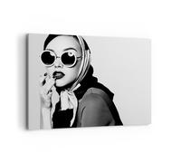 Impression sur Toile 100x70cm Tableaux Image Photo Femme Lunettes Vintage