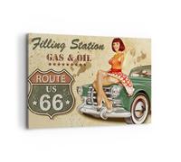 Impression sur Toile 100x70cm Tableaux Image Photo Femme voiture transport route