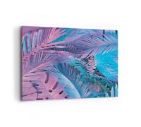 Impression sur Toile 100x70cm Tableaux Image Photo Feuilles Rose Bleu Decoration