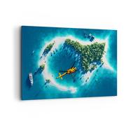 Impression sur Toile 100x70cm Tableaux Image Photo Hélicoptère océan île paradis