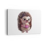 Impression sur Toile 100x70cm Tableaux Image Photo Hérisson Cupcake Pour Enfants