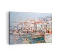 Impression sur Toile 100x70cm Tableaux Image Photo Île Bateaux Port Decoration