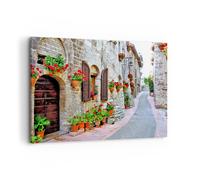 Impression sur Toile 100x70cm Tableaux Image Photo Italie rue fleurs histoire