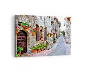 Impression sur Toile 100x70cm Tableaux Image Photo Italie rue fleurs histoire