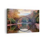 Impression sur Toile 100x70cm Tableaux Image Photo Jardin Rhododendrons Pont