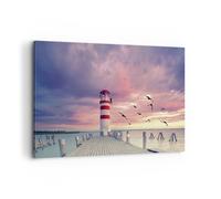 Impression sur Toile 100x70cm Tableaux Image Photo Lanterne Mer Côte Decoration