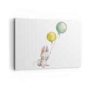 Impression sur Toile 100x70cm Tableaux Image Photo Lapin Ballons Pour Enfants