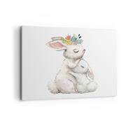 Impression sur Toile 100x70cm Tableaux Image Photo Lapin Lièvre Enfants