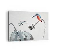 Impression sur Toile 100x70cm Tableaux Image Photo Libellule Oiseau Fleur