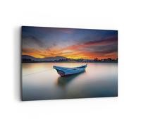 Impression sur Toile 100x70cm Tableaux Image Photo Ouest Le Soleil Bateau