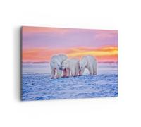 Impression sur Toile 100x70cm Tableaux Image Photo Ours Hiver Neige famille