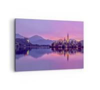 Impression sur Toile 100x70cm Tableaux Image Photo Paysage Montagne Lac église
