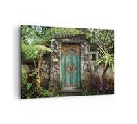 Impression sur Toile 100x70cm Tableaux Image Photo Portail Porte Vert Decoration