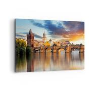 Impression sur Toile 100x70cm Tableaux Image Photo Prague pont histoire rivière