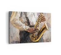Impression sur Toile 100x70cm Tableaux Image Photo Saxophone Huile Musicien