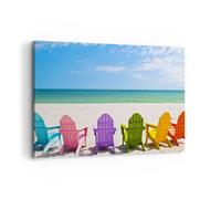 Impression sur Toile 100x70cm Tableaux Image Photo Sunbed rivage Floride Été