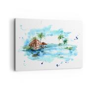 Impression sur Toile 100x70cm Tableaux Image Photo Tropiques eau bungalow rivage