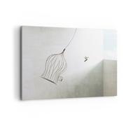Impression sur Toile 100x70cm Tableaux Image Photo Vol Oiseau Cage Decoration