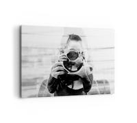Impression sur Toile 100x70cm Tableaux Image Photographe Noir Et Blanc Double