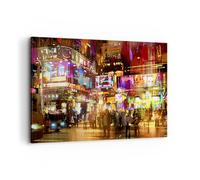 Impression sur Toile 100x70cm Tableaux Image Rue lumières nuit illustration