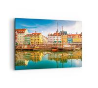 Impression sur Toile 100x70cm Tableaux Image Voiliers Eau Architecture Port